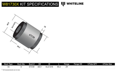 Front Leading Arm to Diff Bush Kit (Double Offset)